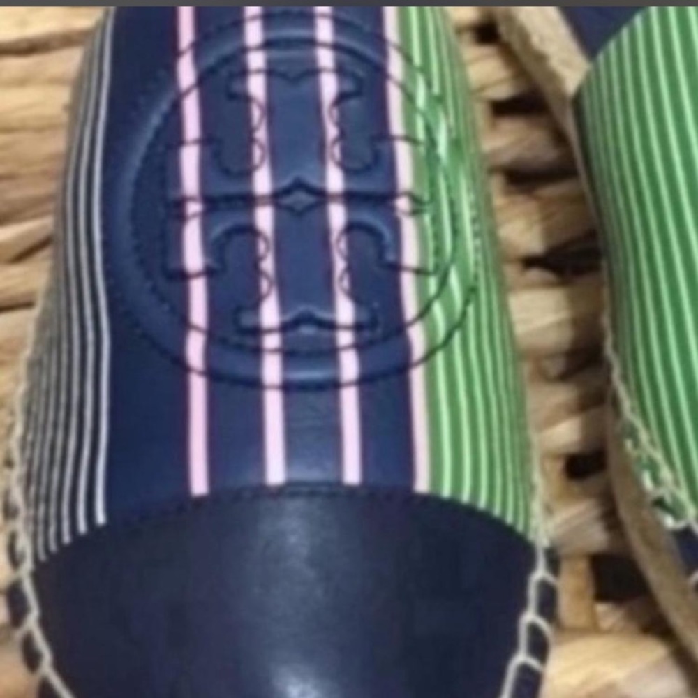 🆕 Striped Navy Espadrille Mule with Pink & Green Accents! 💥 - Picture 7 of 7